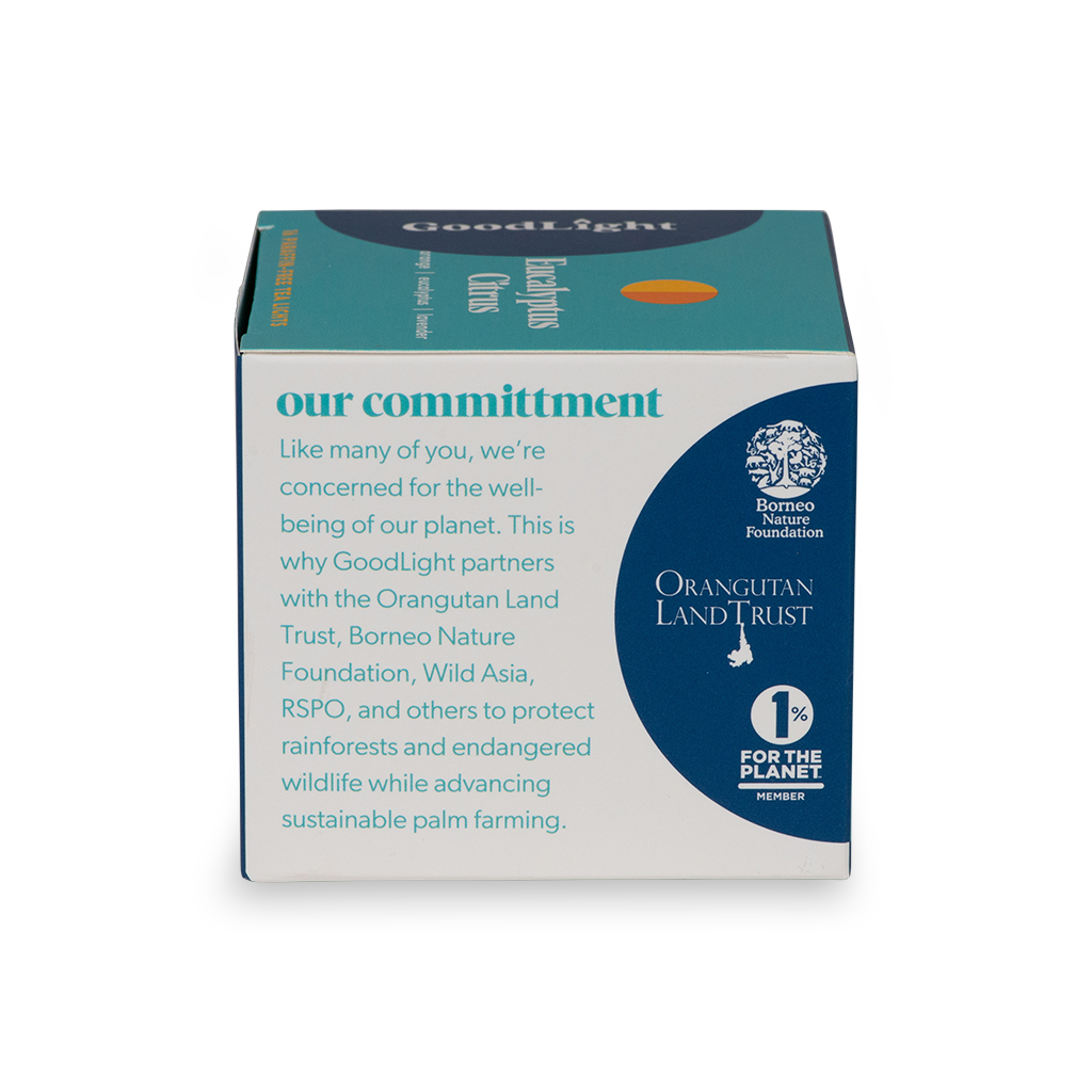 Goodlight product packaging with Orangutan Land Trust and Borneo Nature Foundation logos on a white background