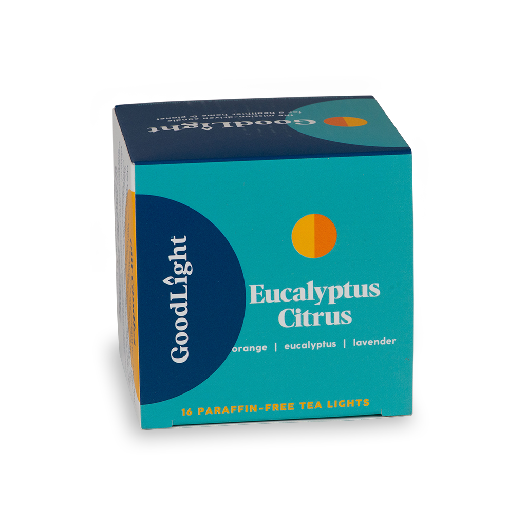 GoodLight Eucalyptus Citrus tea light packaging on a white background