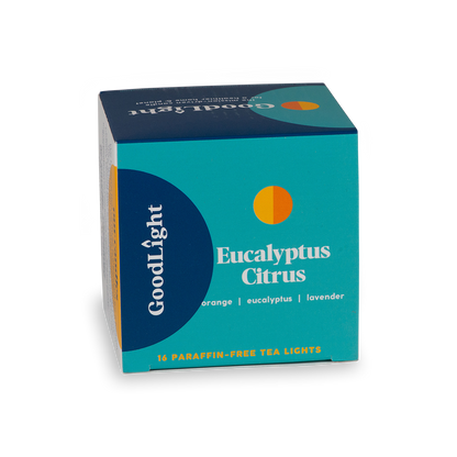 GoodLight Eucalyptus Citrus tea light packaging on a white background