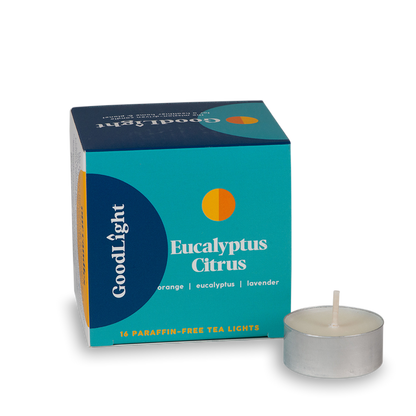 GoodLight Eucalyptus Citrus candle packaging with a single candle on a white background