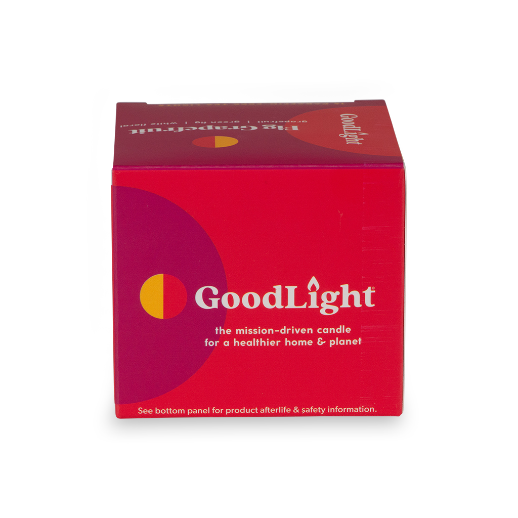 Red box of GoodLight Fig Grapefruit candles on a white background