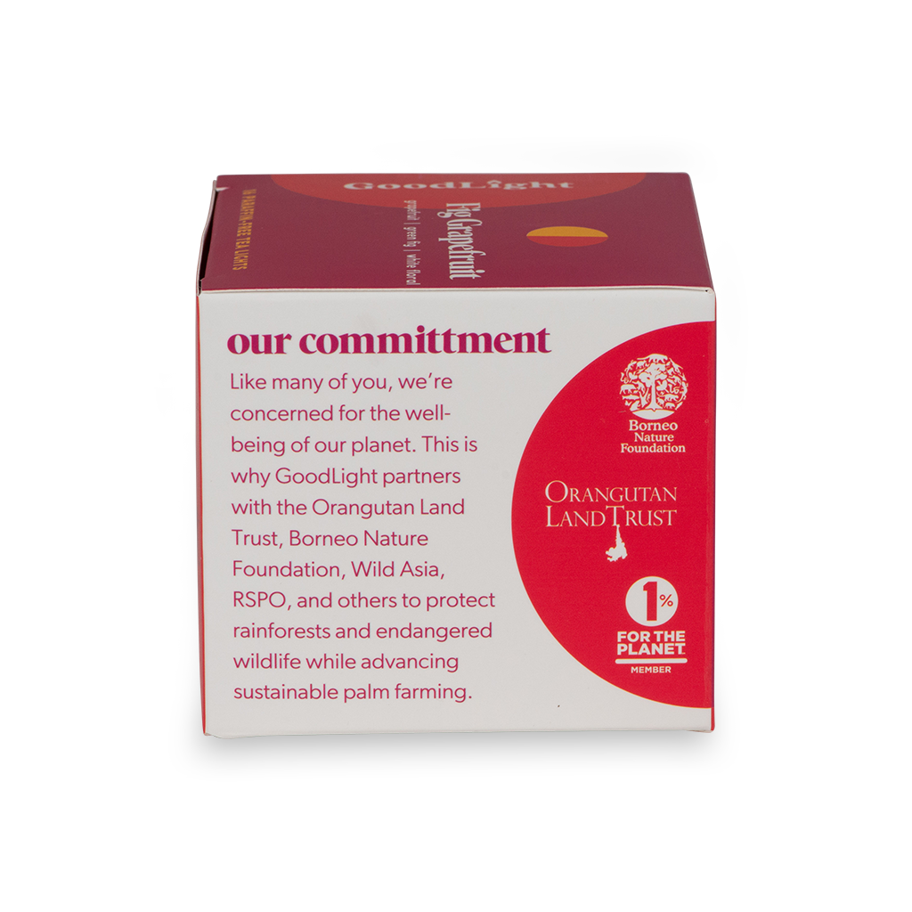 Goodlight product packaging with Orangutan Land Trust and Borneo Nature Foundation logos on a white background