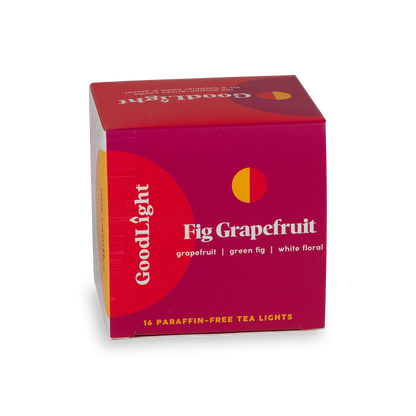 GoodLight Fig Grapefruit tea light packaging on a white background