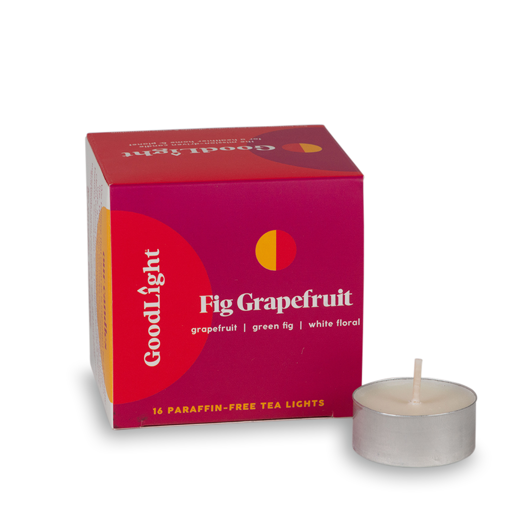 GoodLight Fig Grapefruit candle with packaging on a white background