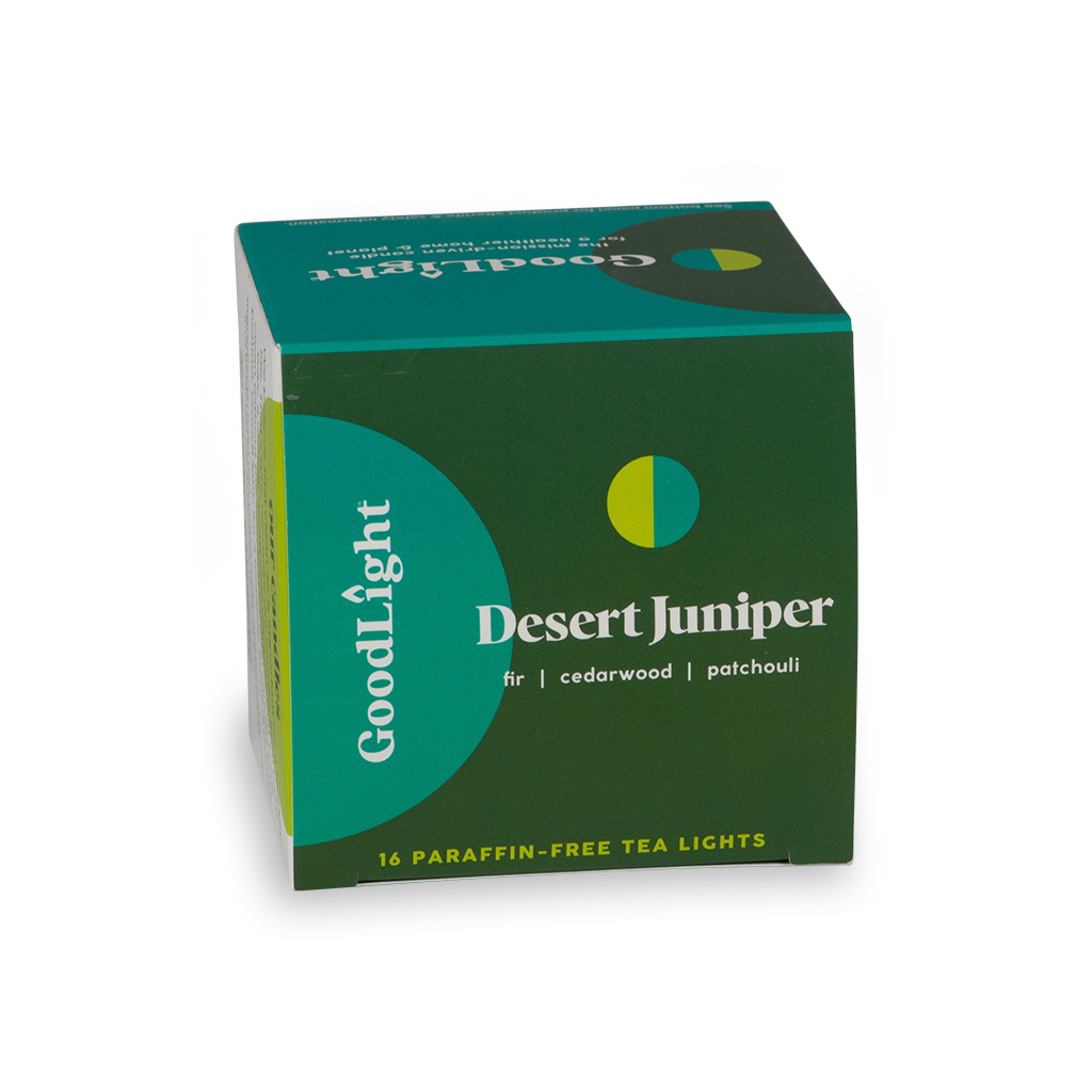 GoodLight Desert Juniper tea light packaging on a white background