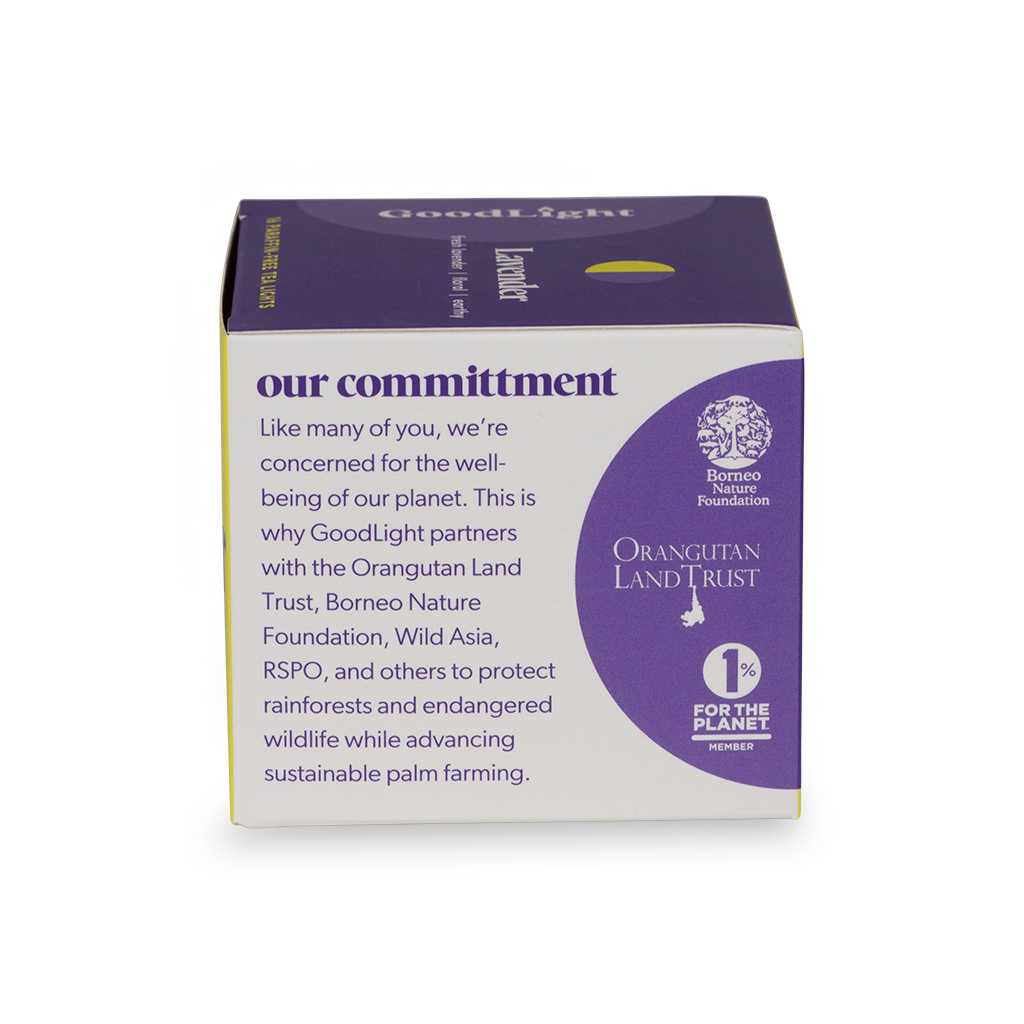 GoodLight product packaging with Orangutan Land Trust and Borneo Nature Foundation logos on a white background