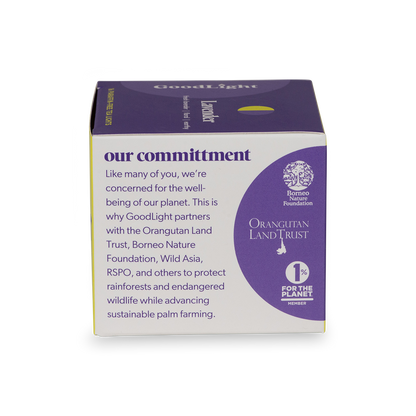 GoodLight product packaging with Orangutan Land Trust and Borneo Nature Foundation logos on a white background