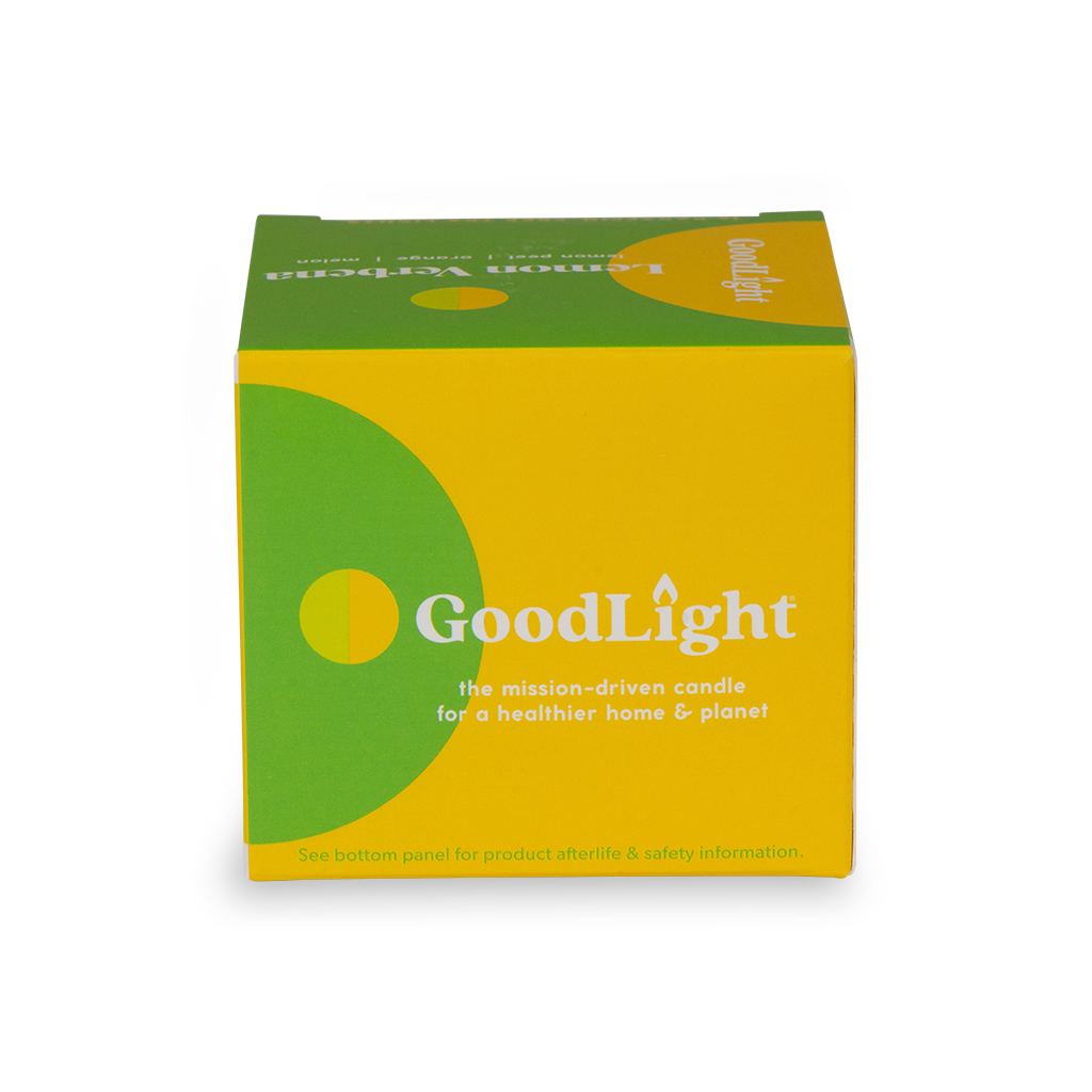 GoodLight candle packaging with green and yellow design on a white background