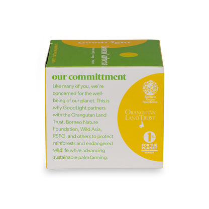 GoodLight product packaging with GoodLight's commitment to the planet on a white background
