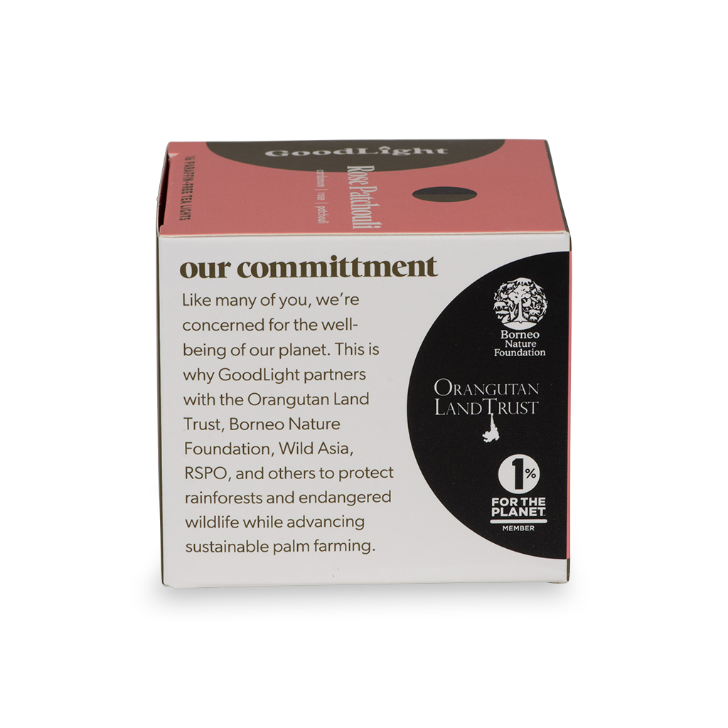 GoodLight product packaging with Orangutan Land Trust and Borneo Nature Foundation logos on a white background